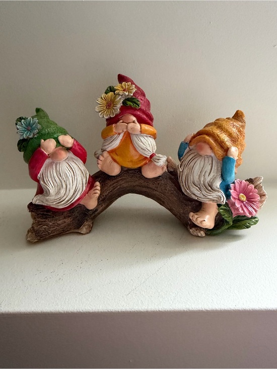 Other - Hodao Spring Gnomes on Log Figurine See Hear Speak No Evil Garden Decor